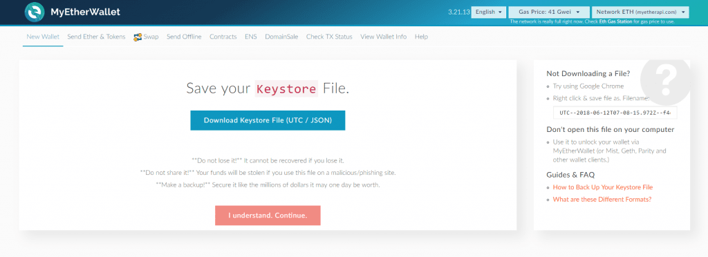 Hướng Dẫn Tạo Ví MyEtherWallet bằng Keystore