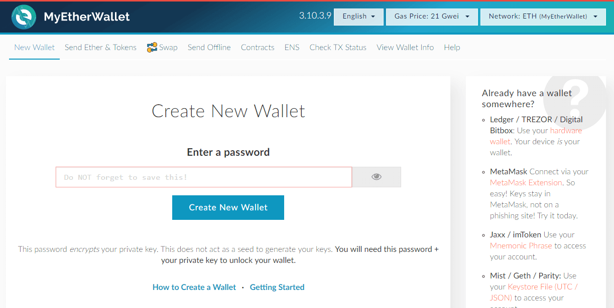 Hướng Dẫn Tạo Ví MyEtherWallet
