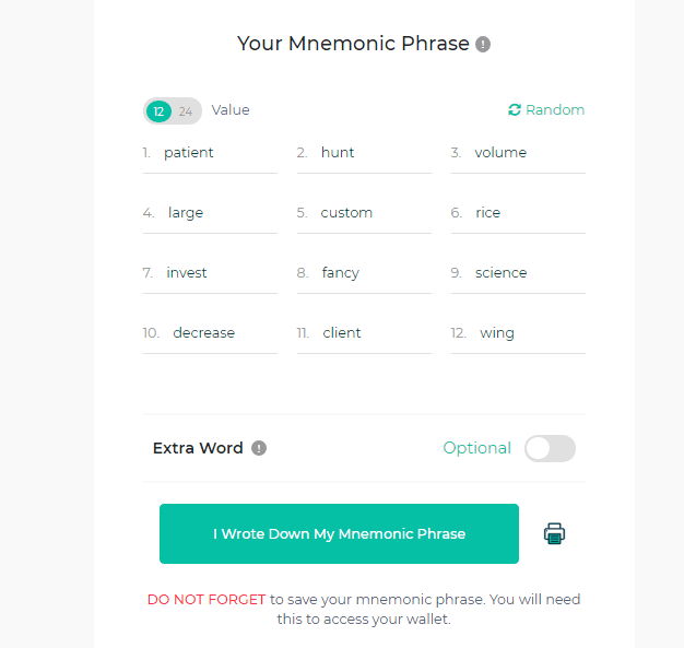 Hướng dẫn tạo ví MyEtherWallet bằng Mnemonic Pharase