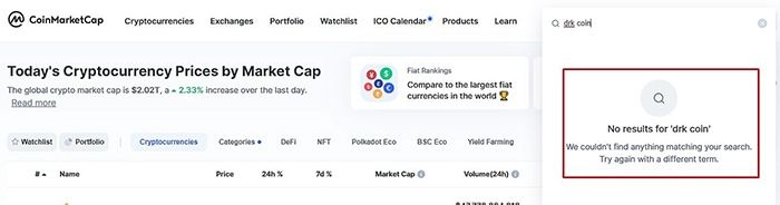 drk coin chưa có mặt trên coinmarketcap