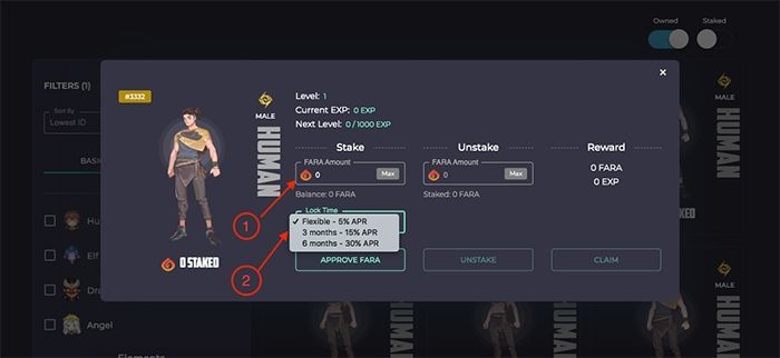 nhập số lượng fara token muốn stake