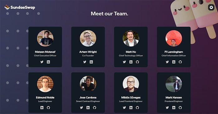 SUNDAE Coin là gì? Phân tích về SundaeSwap và SUNDAE Token Đội ngũ phát triển của sundaeswap