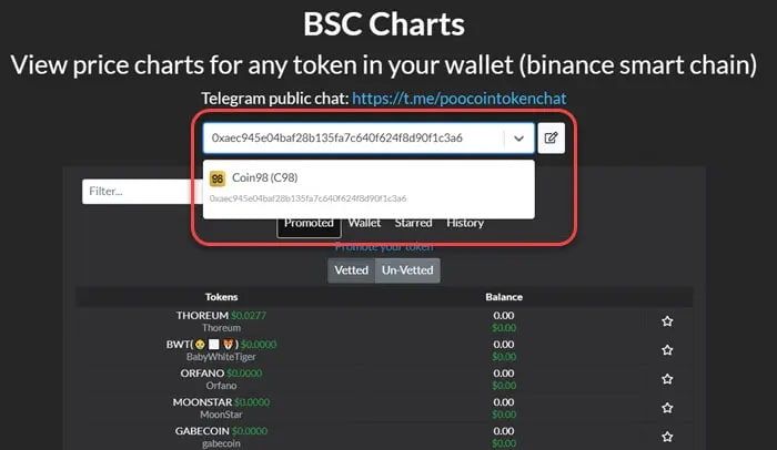 Xem chart trên poocoin