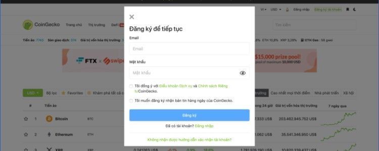 Hướng dẫn đăng ký CoinGecko