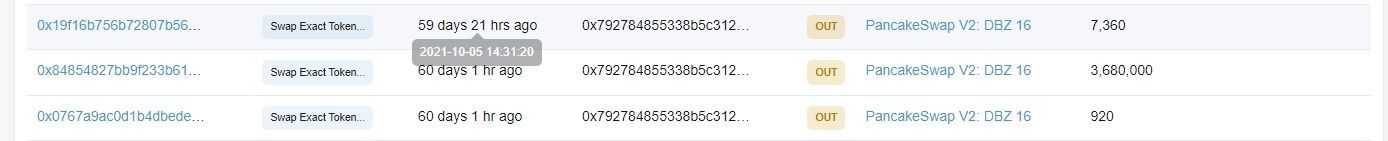 Khoa Pug thực hiện lệnh bán toàn bộ số DBZ rồi mua lại khiến giá token biến động mạnh vào ngày 5/10