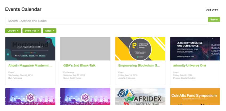 Các sự kiện về Blockchain và Cryptocurrency