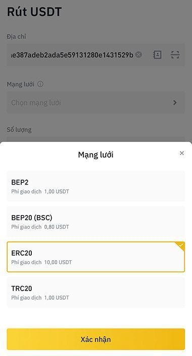 phí chuyển usdt trên erc20