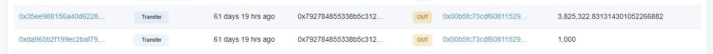 Tổng cộng 3.826.323 token DBZ đã được Khoa Pug chuyển từ ví 1 sang ví khác