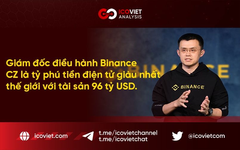 Giám đốc điều hành Binance CZ là tỷ phú tiền điện tử giàu nhất thế giới với tài sản 96 tỷ USD.