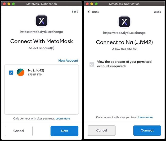 dydx connect wallet