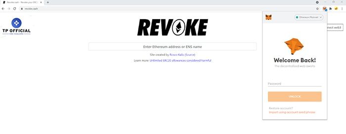 kết nối revoke với ví metamask