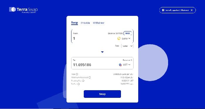 TerraSwap và Terra Station là gì? Hướng dẫn sử dụng Terra Station Extension nhập số lượng luna muốn swap