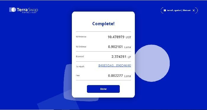 TerraSwap và Terra Station là gì? Hướng dẫn sử dụng Terra Station Extension rút thanh khoản terraswap 5