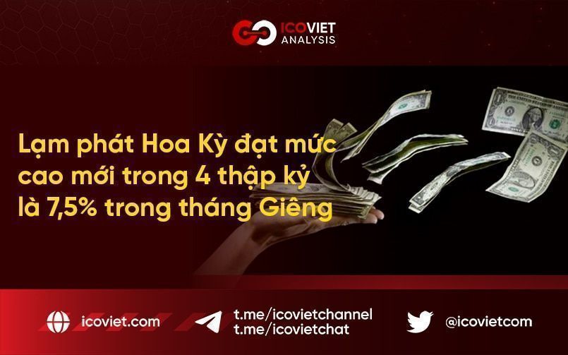 Lạm phát Hoa Kỳ đạt mức cao mới trong 4 thập kỷ là 7,5% trong tháng Giêng