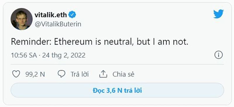 Vitalik Buterin chỉ trích gay gắt về cuộc chiến Ukraine và Nga Vitalik Buterin chỉ trích gay gắt về cuộc chiến Ukraine và Nga