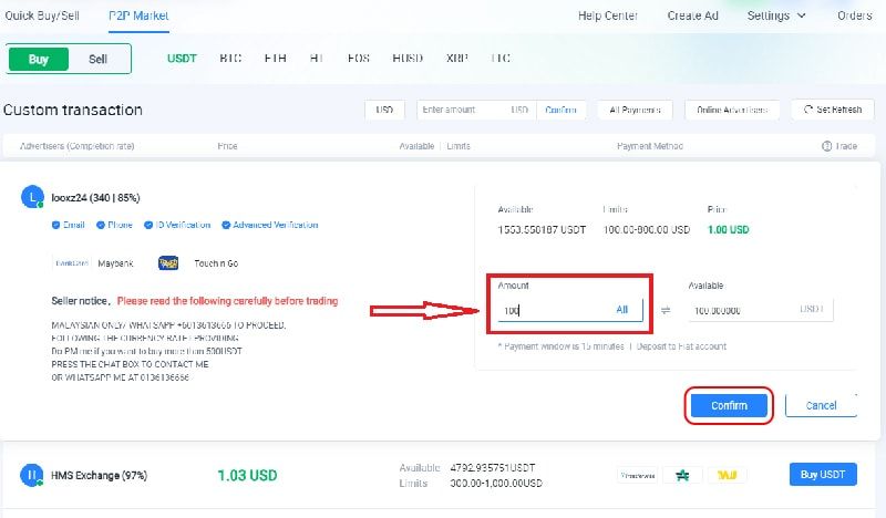 bước 4 p2p huobi