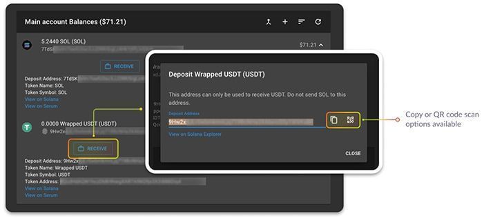 deposit spl token sollet