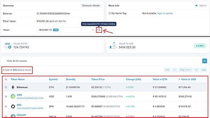 kiem tra token vi erc etherscan
