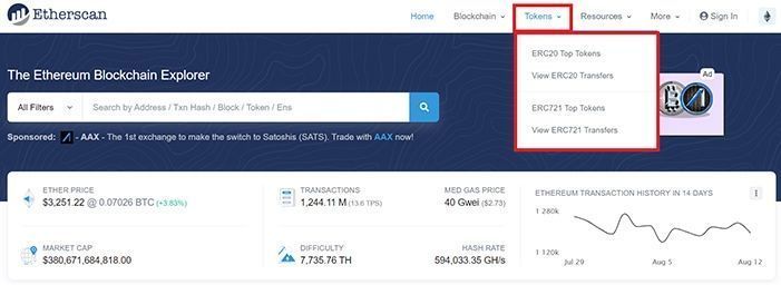 tokens etherscan