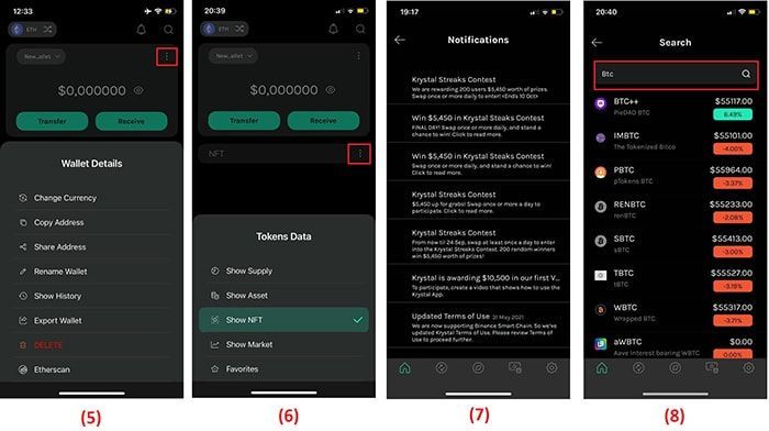 wallet details data notification krystal