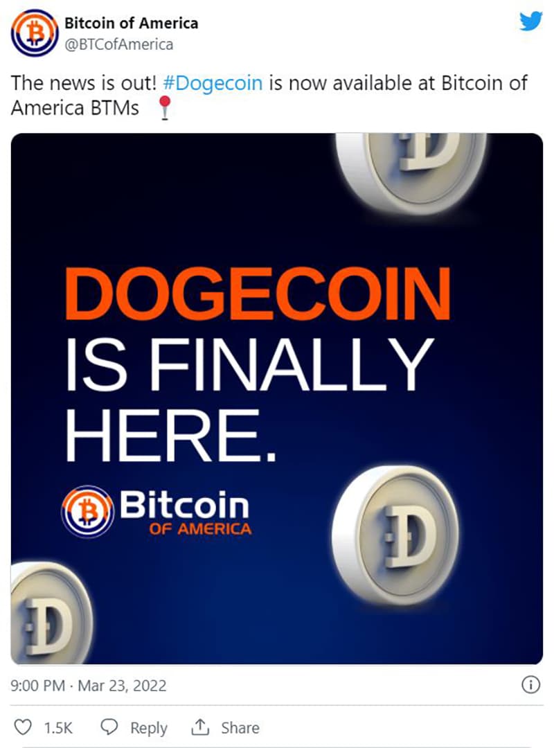 Dogecoin đã được thêm vào máy ATM Bitcoin của Mỹ