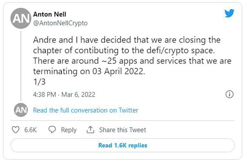Hàng chục token DeFi giảm mạnh sau khi tin tức rời ngành của Andre Cronje 