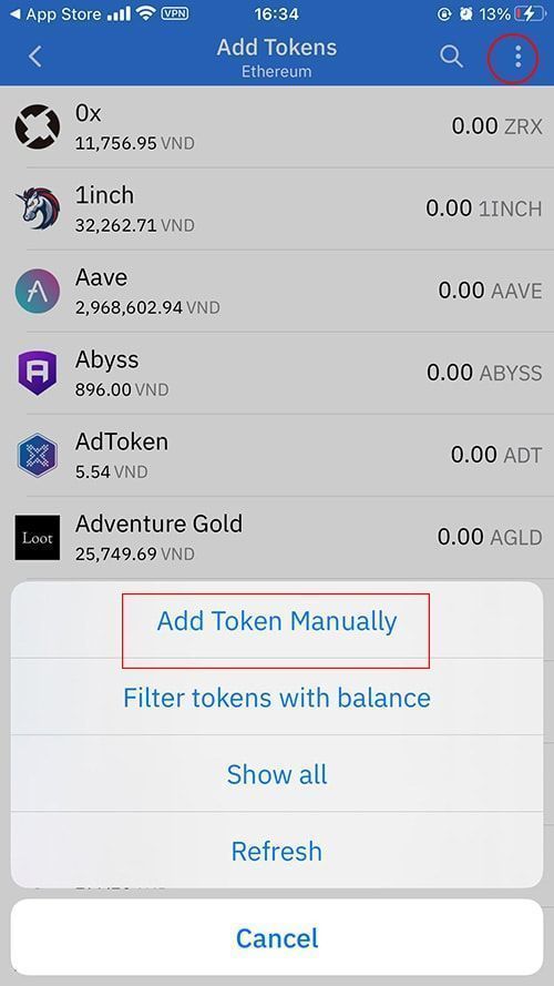 add tokens manually vi coinomi