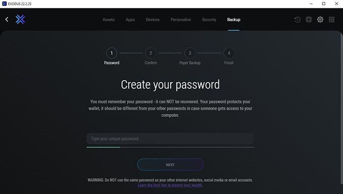 exodus wallet password