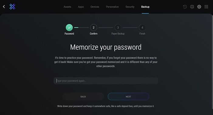 retype password exodus wallet