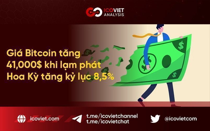 Giá Bitcoin tăng 41.000$ khi lạm phát Hoa Kỳ tăng kỷ lục 8.5%