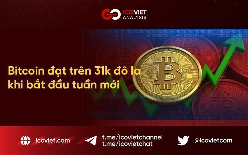 Bitcoin đạt trên 31k đô la khi bắt đầu tuần mới. Thị trường tiền điện tử xanh ngắn hạn.