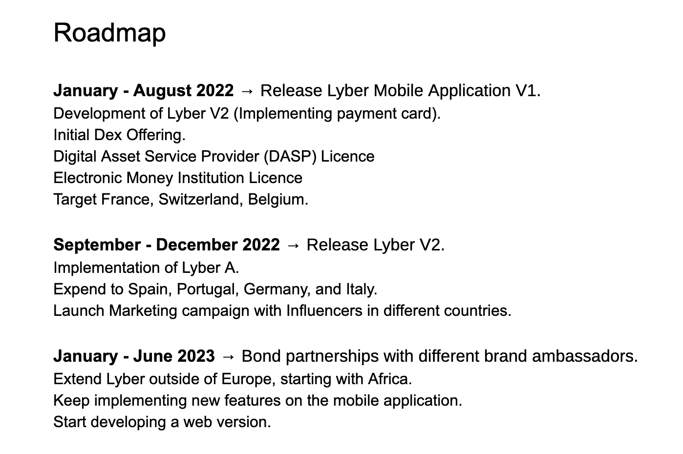 Lyber lyber roadmap