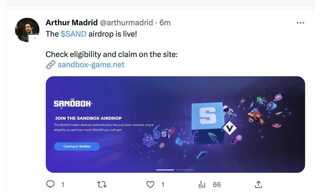 Bad Actors Hack tài khoản Twitter của Giám đốc điều hành Sandbox, đăng Airdrop giả của SAND Tokens
